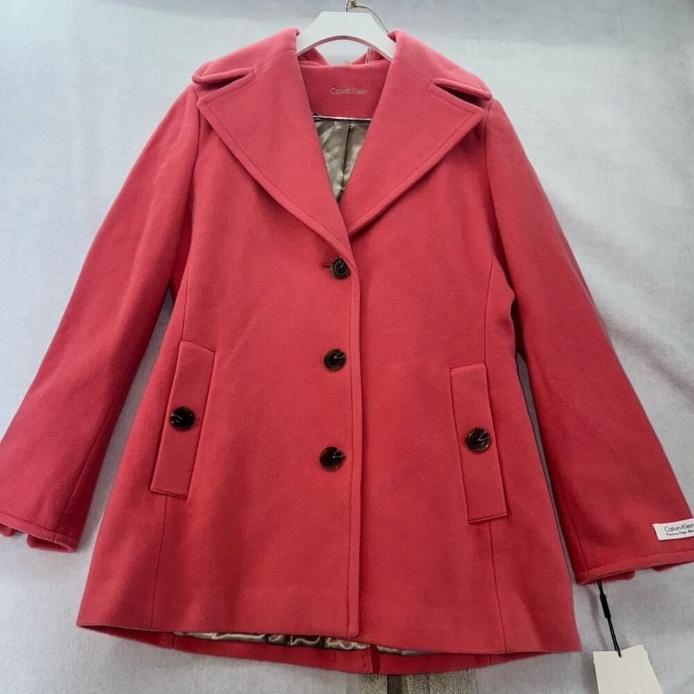 NWT Calvin Klein Wool-Cashmere Blend Single-Breasted Peacoat & Scarf size Medium